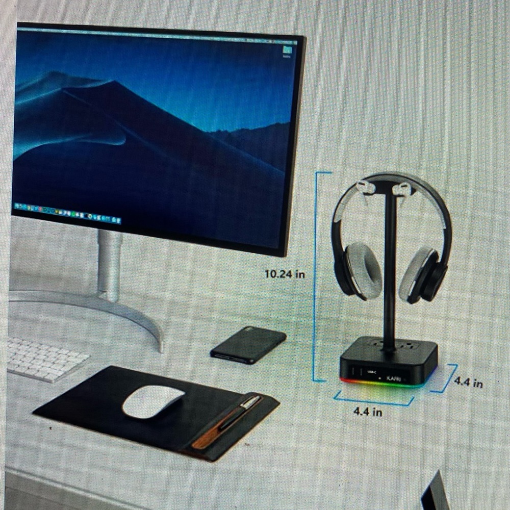 Brand New KAFRI RGB headset stand with usb charger outlet. Unopened In box.